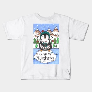 Warm Wishes Holiday Penguin Kids T-Shirt